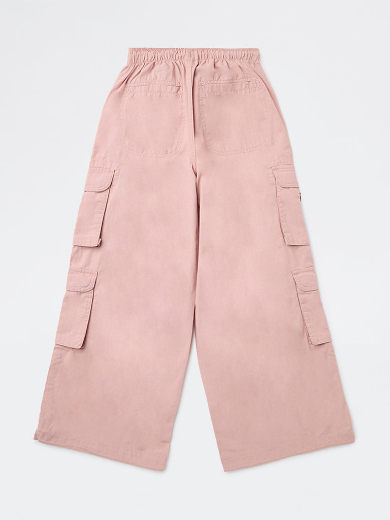 Y&F Kids Girls Pink Cargo-Style Mid-Rise Cotton Pants