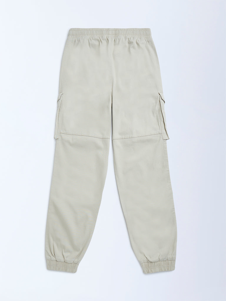 Y&F Kids Boys Cream Mid-Rise Cotton-Blend Joggers