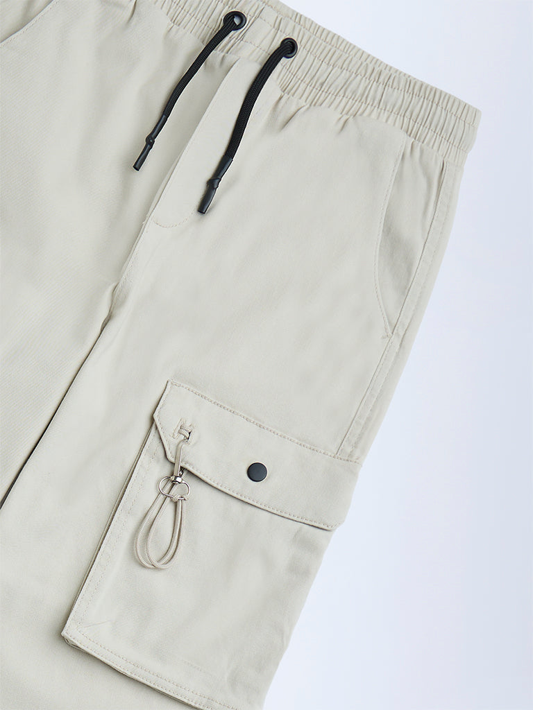 Y&F Kids Boys Cream Mid-Rise Cotton-Blend Joggers