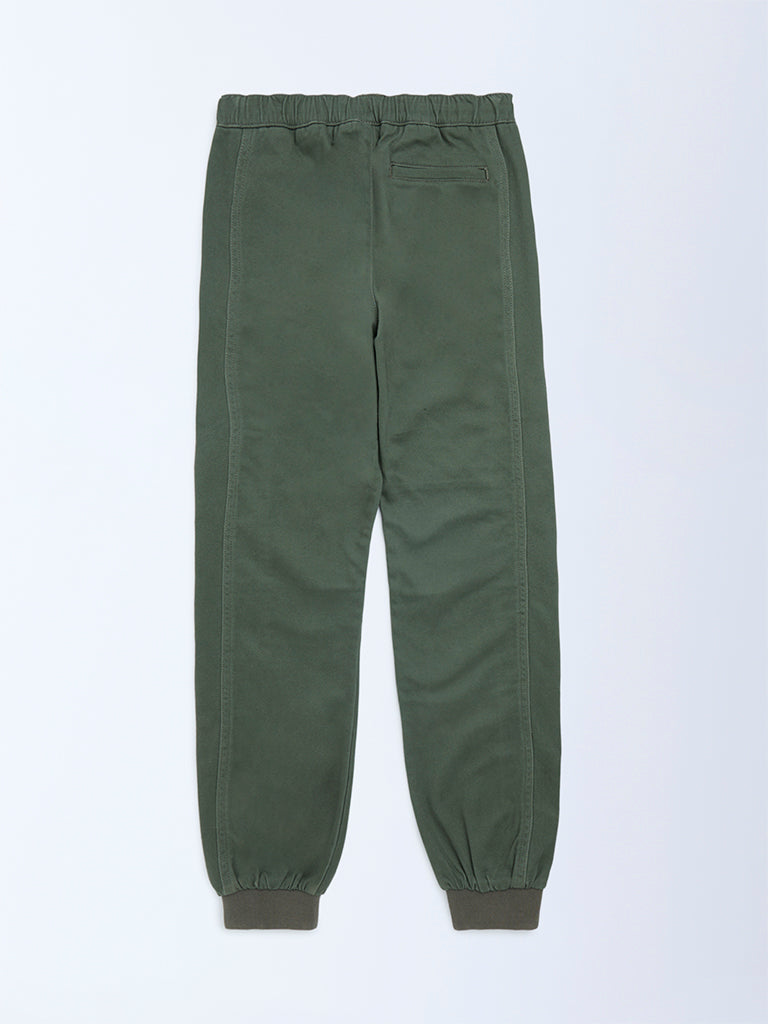 Y&F Kids Boys Olive Mid-Rise Cotton-Blend Joggers