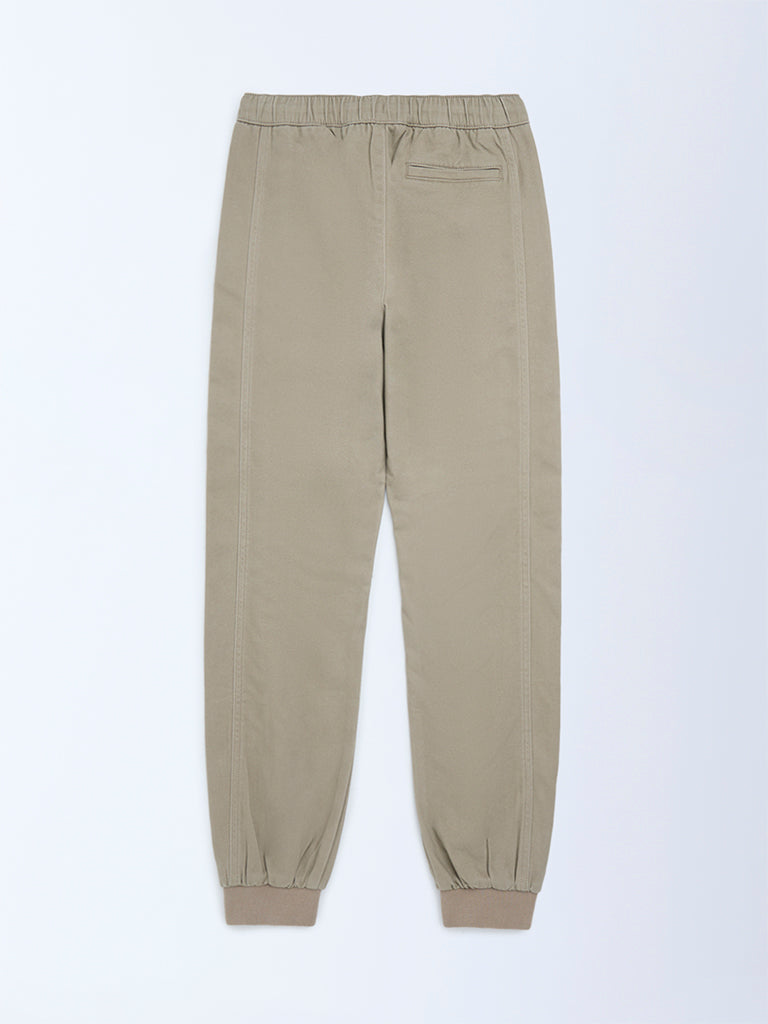 Y&F Kids Boys Taupe Mid-Rise Cotton-Blend Joggers