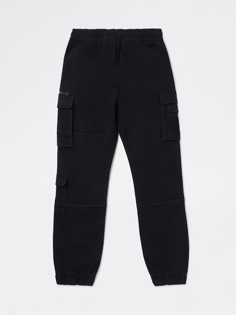 Y&F Kids Boys Black Mid-Rise Cotton-Blend Joggers