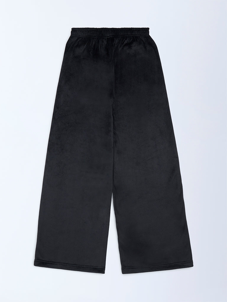 Y&F Kids Girls Black High-Rise Velvet Trousers