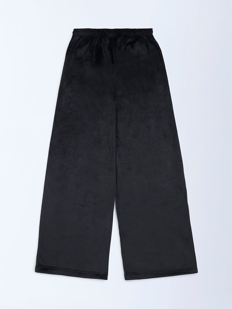 Y&F Kids Girls Black High-Rise Velvet Trousers