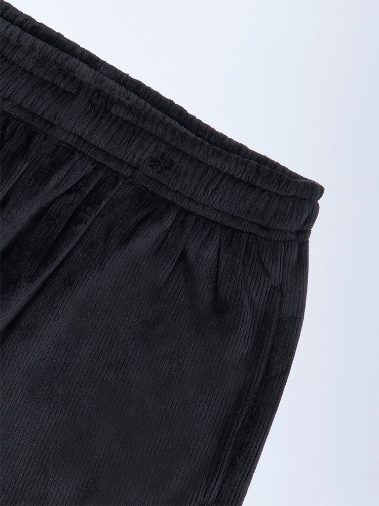 Y&F Kids Girls Black High-Rise Velvet Trousers