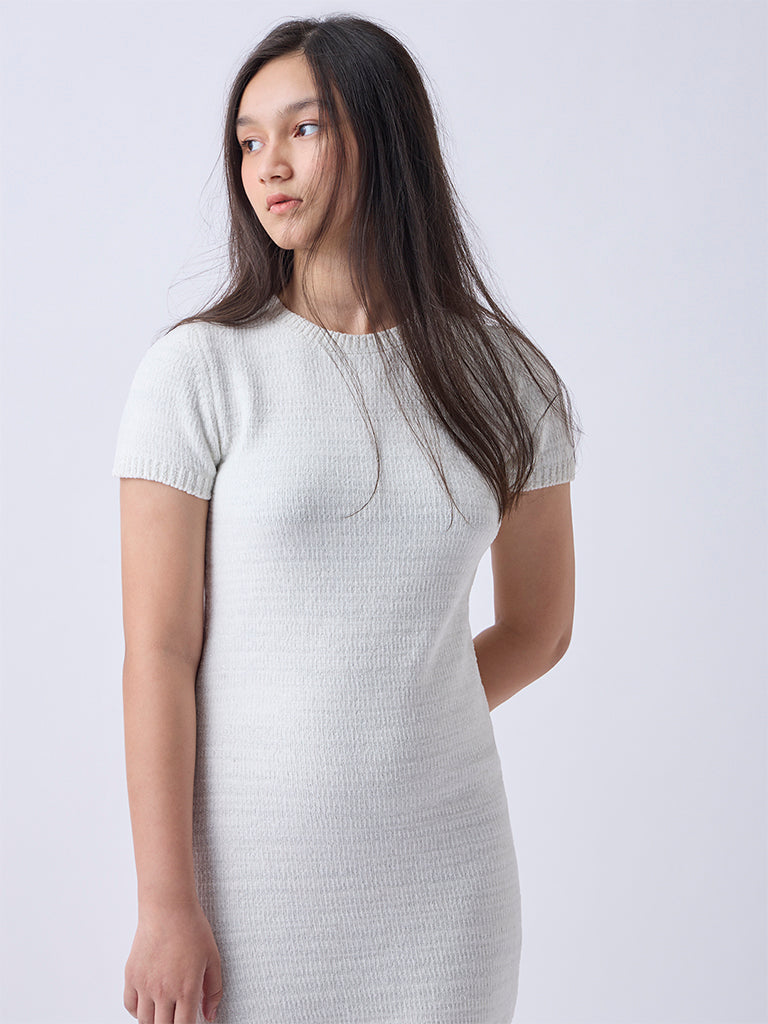 Y&F Kids Girls White Knitted Bodycon Dress