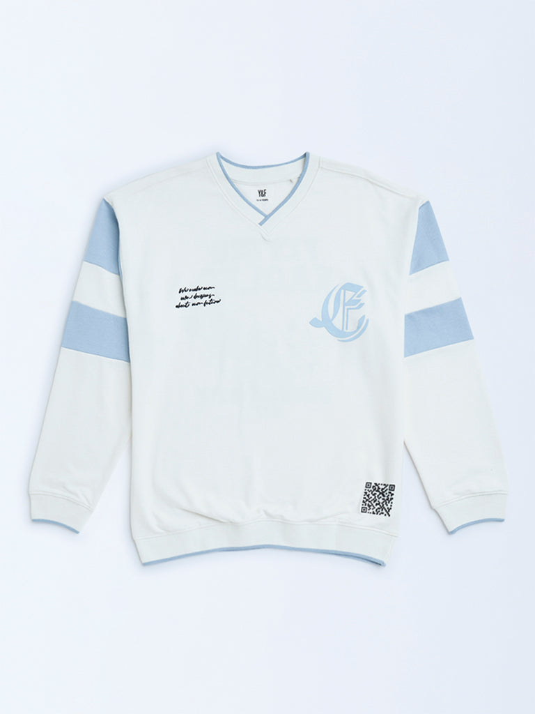 Y&F Kids Boys White Text Design Cotton-Blend Sweatshirt