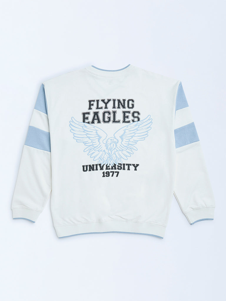 Y&F Kids Boys White Text Design Cotton-Blend Sweatshirt