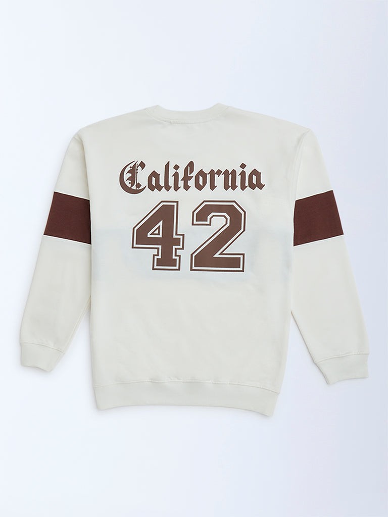 Y&F Kids Boys White Colour Blocked Cotton-Blend Sweatshirt