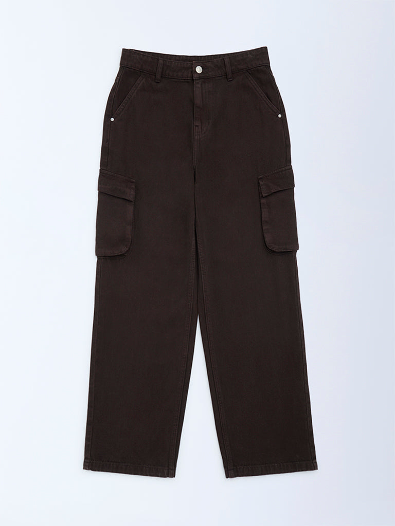 Y&F Kids Boys Brown Relaxed-Fit Mid-Rise Jeans
