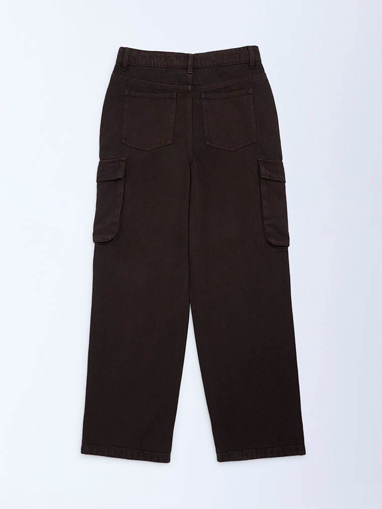 Y&F Kids Boys Brown Relaxed-Fit Mid-Rise Jeans