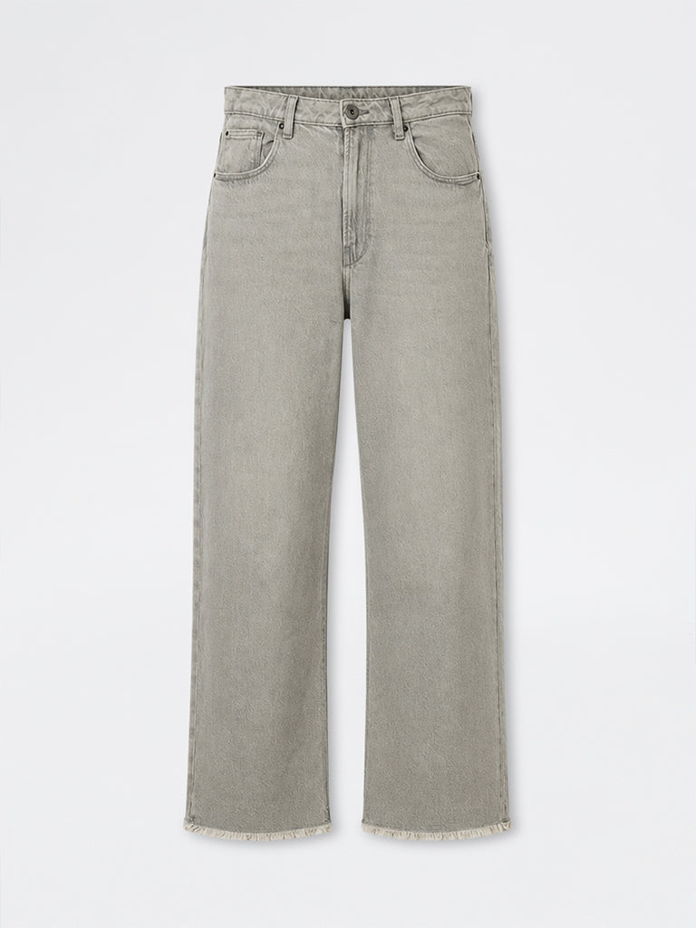 Nuon Light Grey Frayed-Hem High-Rise Jeans