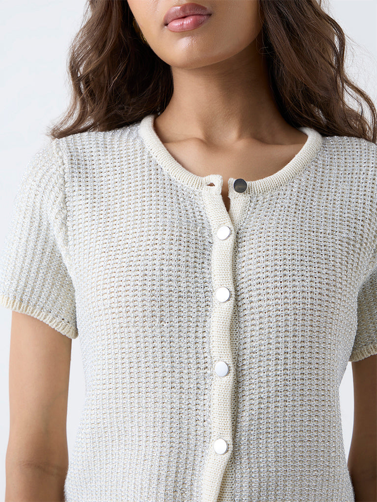 LOV Ivory Knit-Textured Cardigan