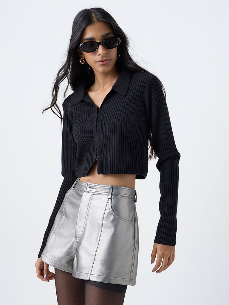 Nuon Black Ribbed Textured Top