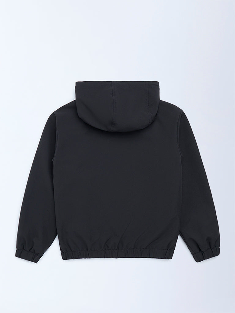 Y&F Kids Boys Black Text Design Hooded Jacket