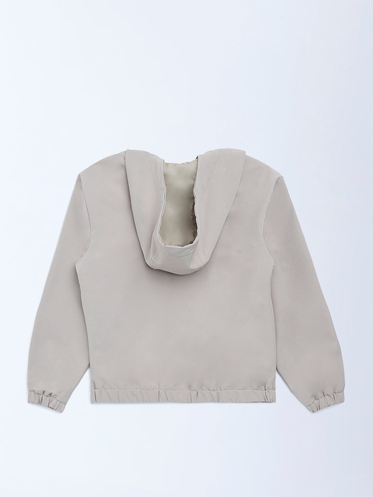 Y&F Kids Boys Beige Text Detailed Hooded Jacket