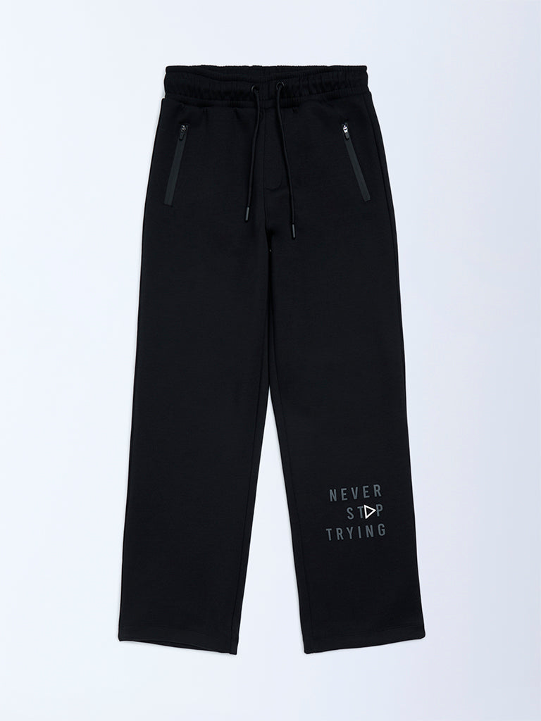 Y&F Kids Boys Black Typographic Mid-Rise Pants