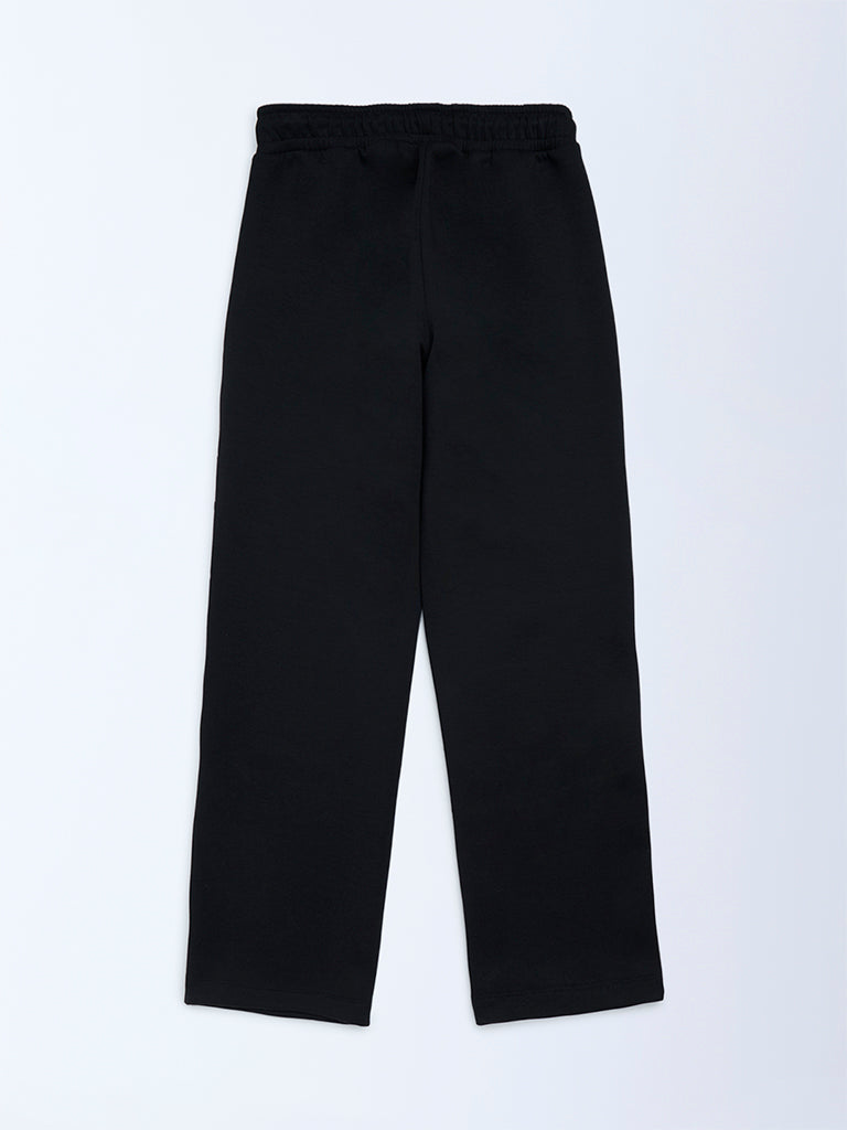 Y&F Kids Boys Black Typographic Mid-Rise Pants