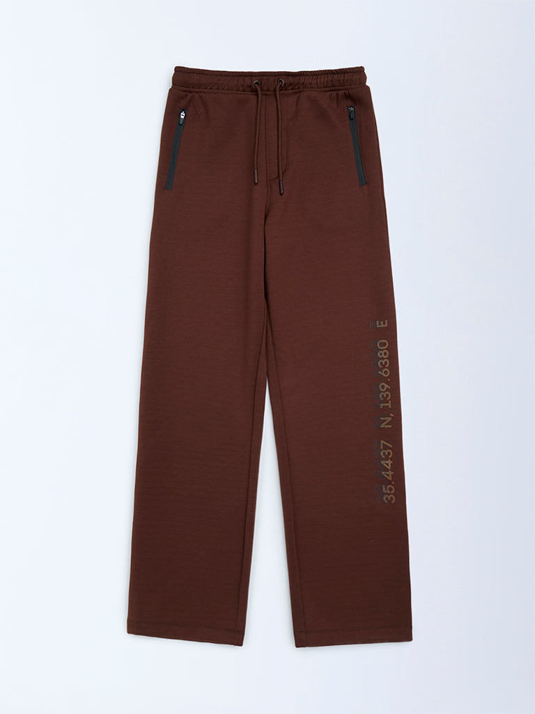 Y&F Kids Boys Dark Brown Printed Mid-Rise Pants
