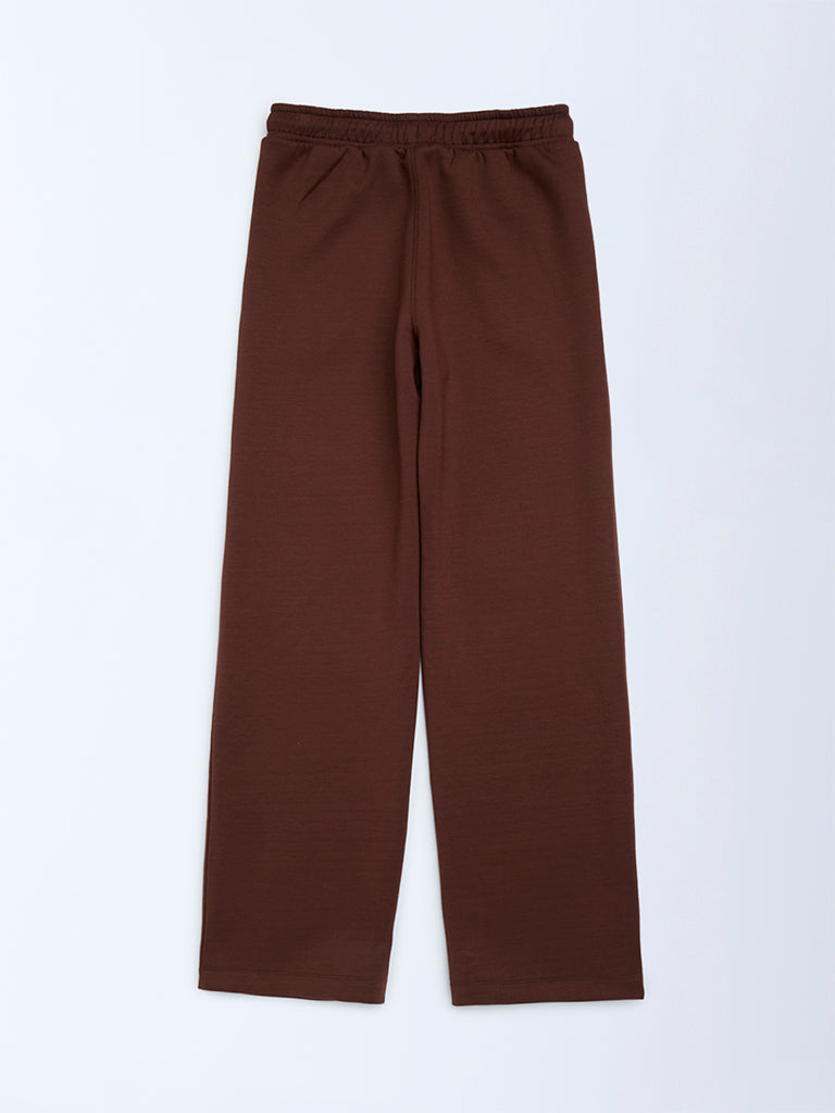 Y&F Kids Boys Dark Brown Printed Mid-Rise Pants