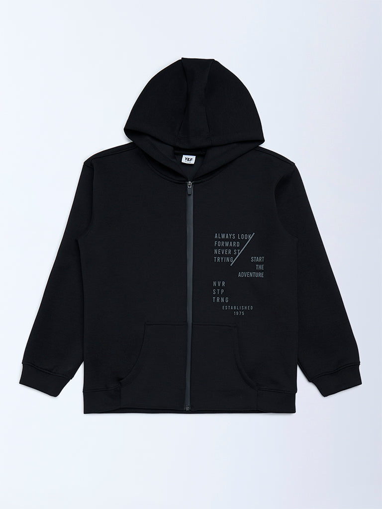Y&F Kids Boys Black Typographic Jacket