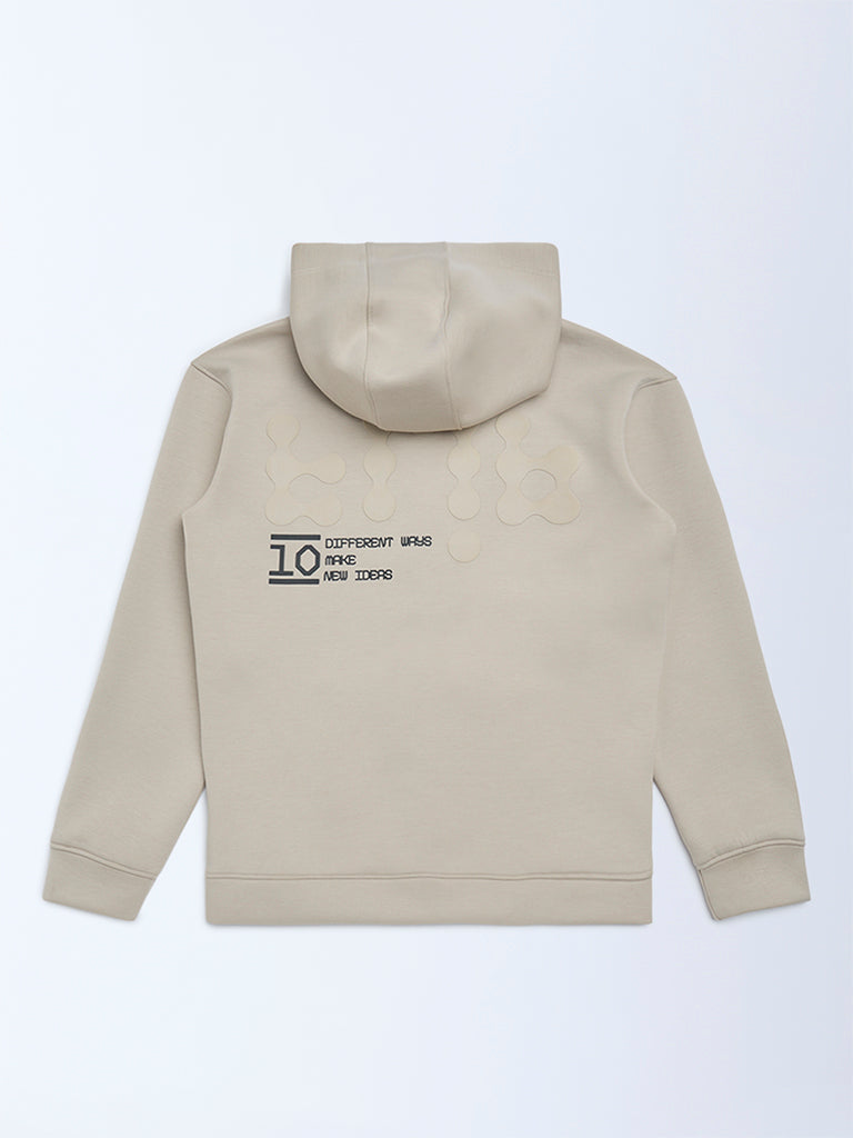 Y&F Kids Boys Beige Typographic Hooded Jacket