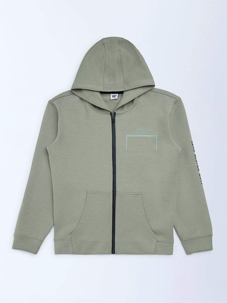 Y&F Kids Boys Sage Printed Hooded Jacket