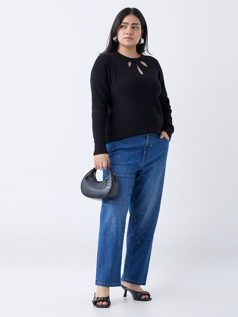 Gia Black Ribbed-Textured Sweater