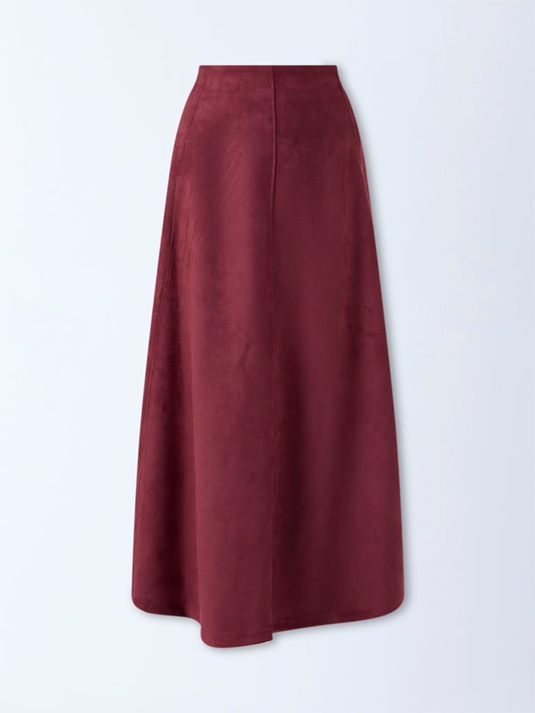 LOV Burgundy Suede A-Line Skirt