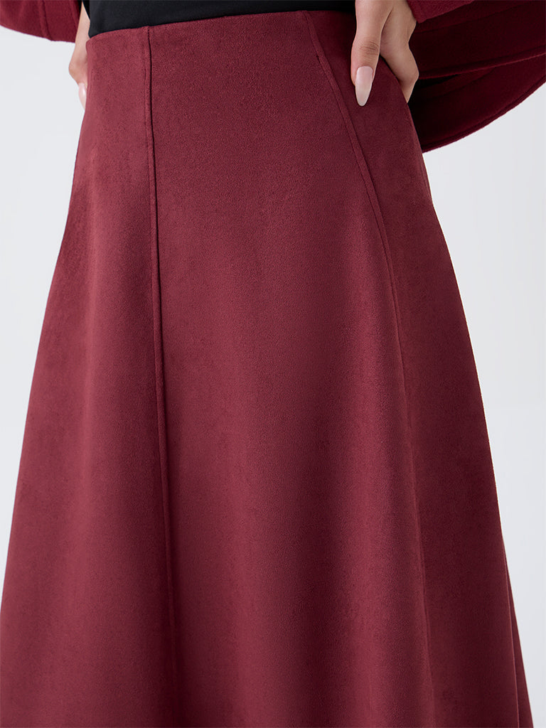 LOV Burgundy Suede A-Line Skirt