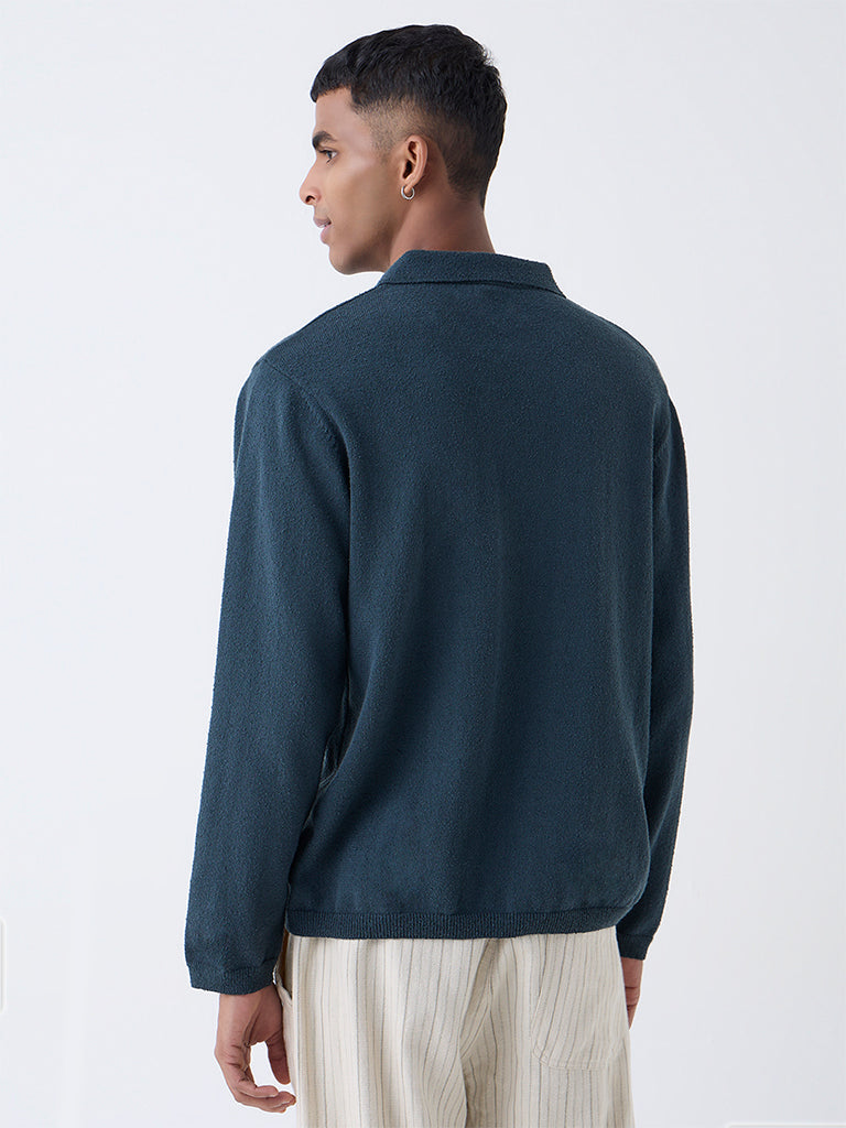 ETA Dark Blue Textured Relaxed-Fit Cotton-Blend Sweater