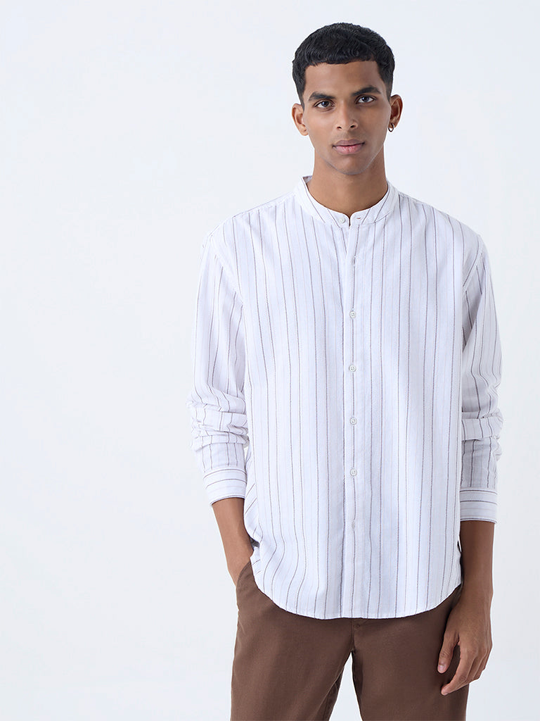 ETA White Striped Relaxed-Fit Cotton Shirt