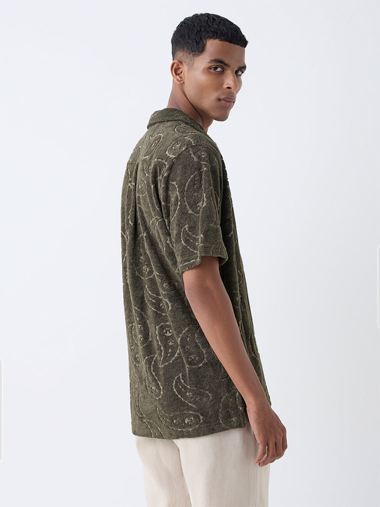 ETA Olive Paisley Relaxed-Fit Cotton-Blend Shirt