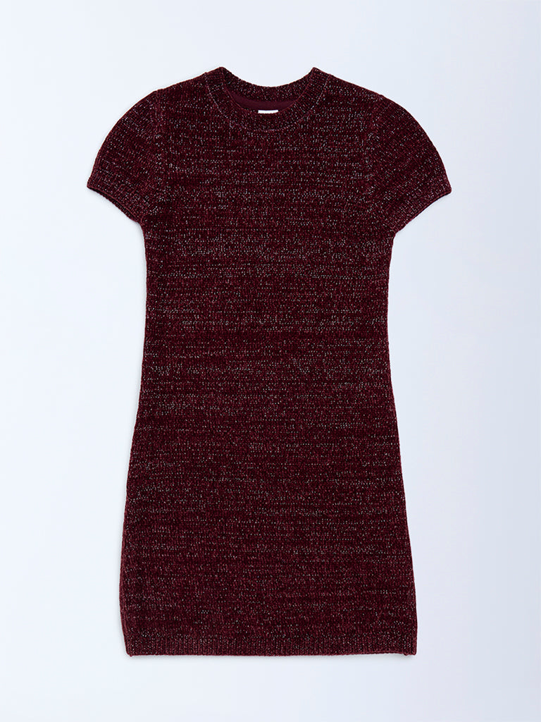 Y&F Kids Girls Burgundy Knitted Bodycon Dress