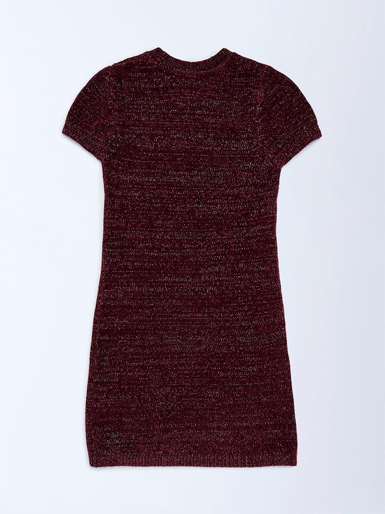 Y&F Kids Girls Burgundy Knitted Bodycon Dress