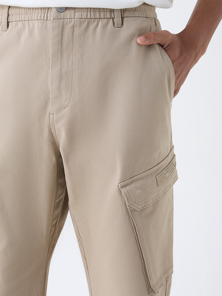 Nuon Beige Relaxed-Fit Mid-Rise Cotton-Blend Cargo Pants