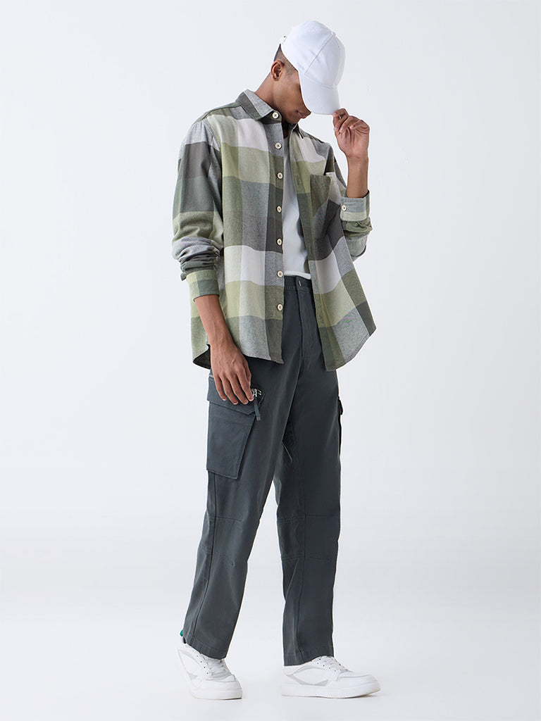 Nuon Dark Grey Relaxed-Fit Mid-Rise Cotton-Blend Cargo Pants
