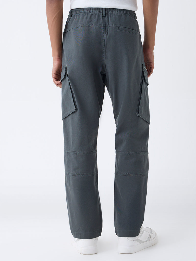 Nuon Dark Grey Relaxed-Fit Mid-Rise Cotton-Blend Cargo Pants