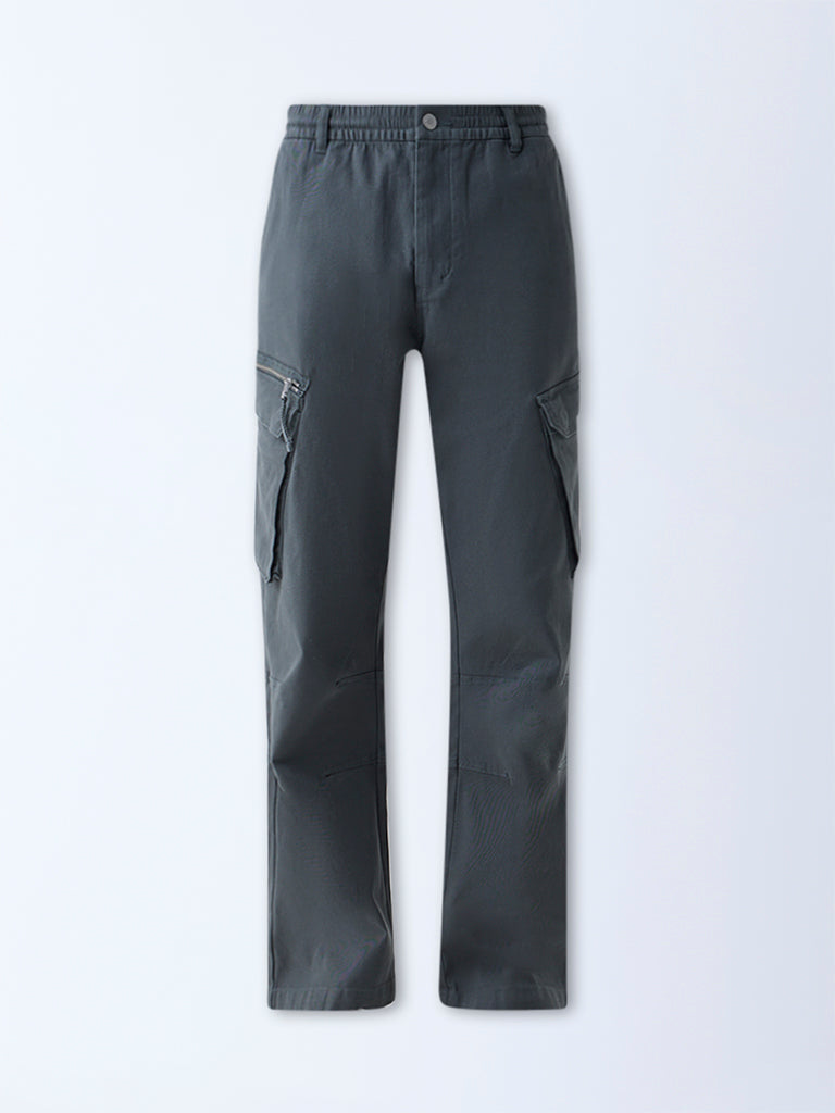 Nuon Dark Grey Relaxed-Fit Mid-Rise Cotton-Blend Cargo Pants