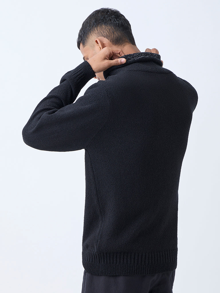 ETA Black Knit-Textured Relaxed-Fit Sweater