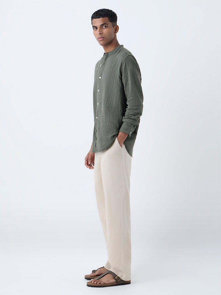ETA Olive Striped Relaxed-Fit Cotton Shirt