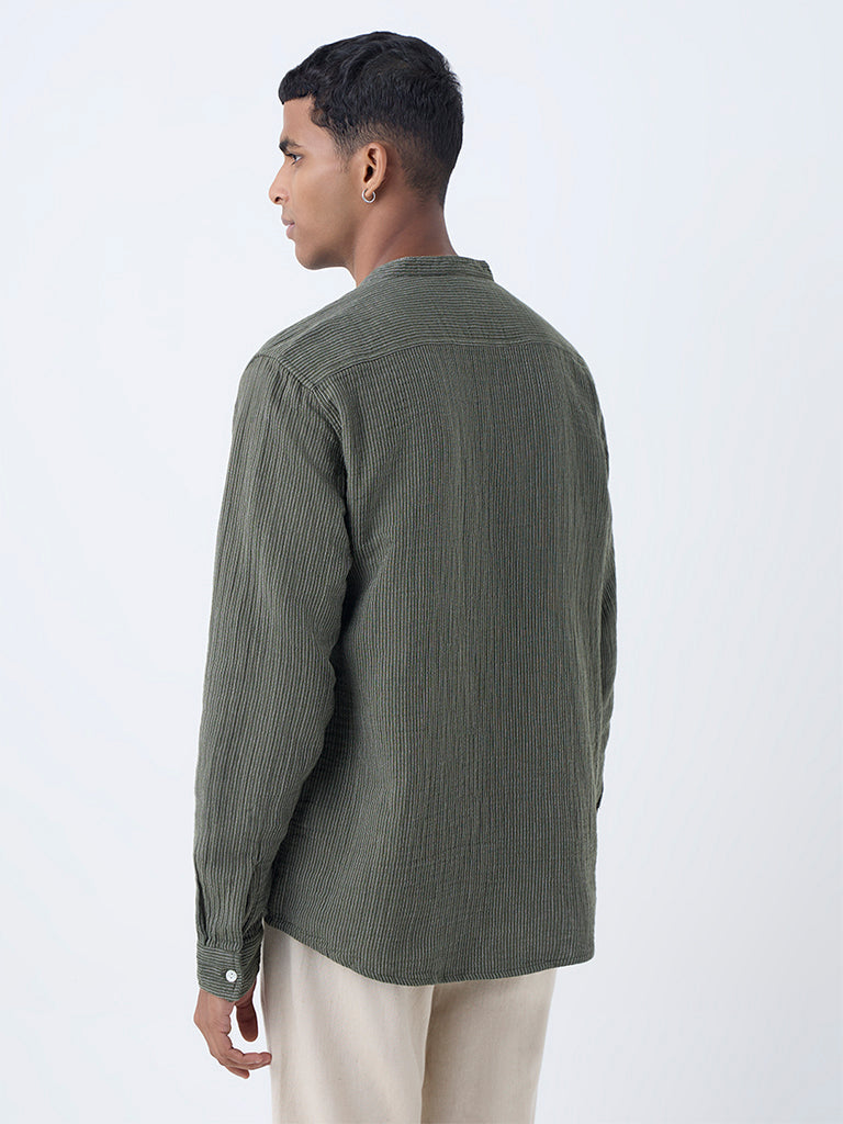 ETA Olive Striped Relaxed-Fit Cotton Shirt