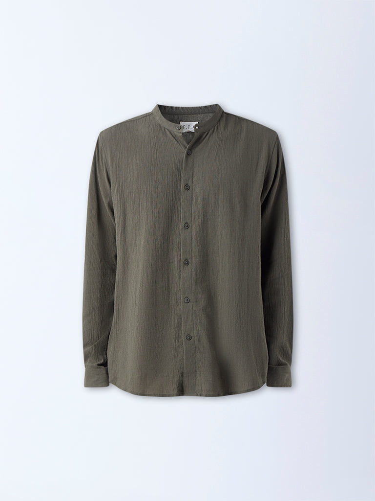 ETA Olive Textured Relaxed-Fit Cotton Shirt