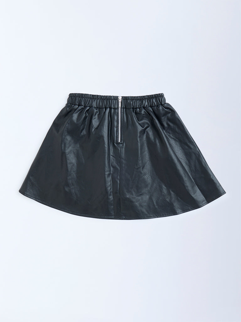 Y&F Kids Girls Black High-Rise Leather Skirt