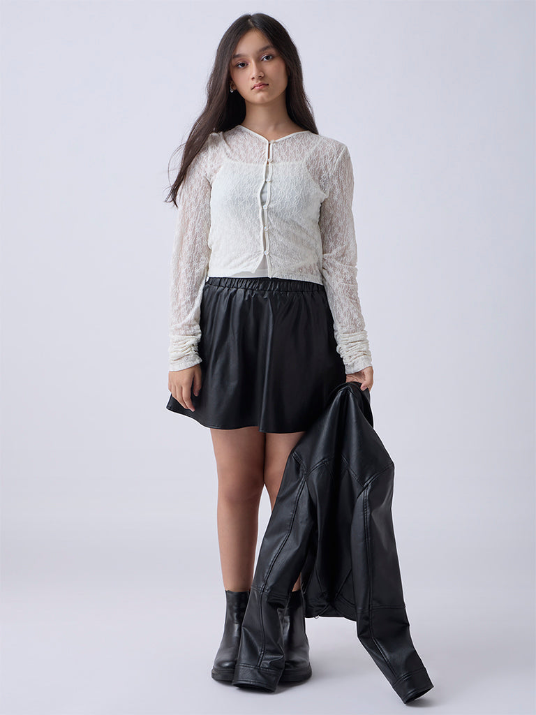 Y&F Kids Girls Black High-Rise Leather Skirt