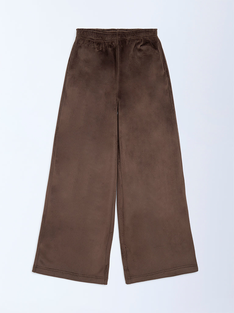 Y&F Kids Girls Dark Brown Mid-Rise Corduroy Trousers