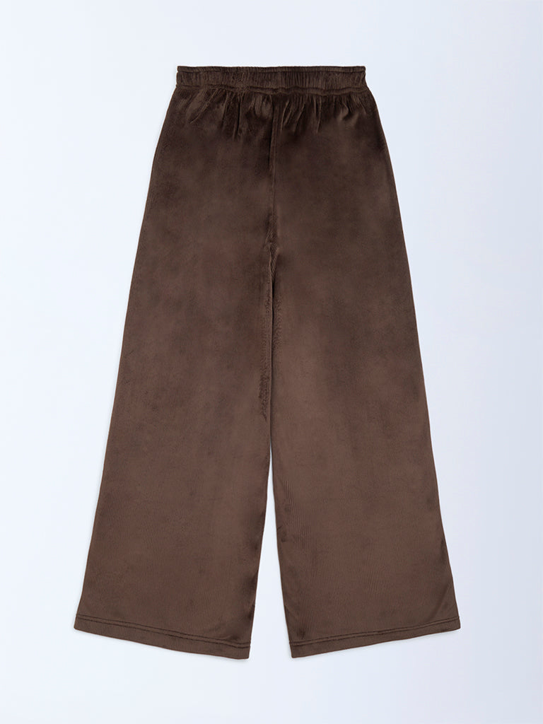 Y&F Kids Girls Dark Brown Mid-Rise Corduroy Trousers
