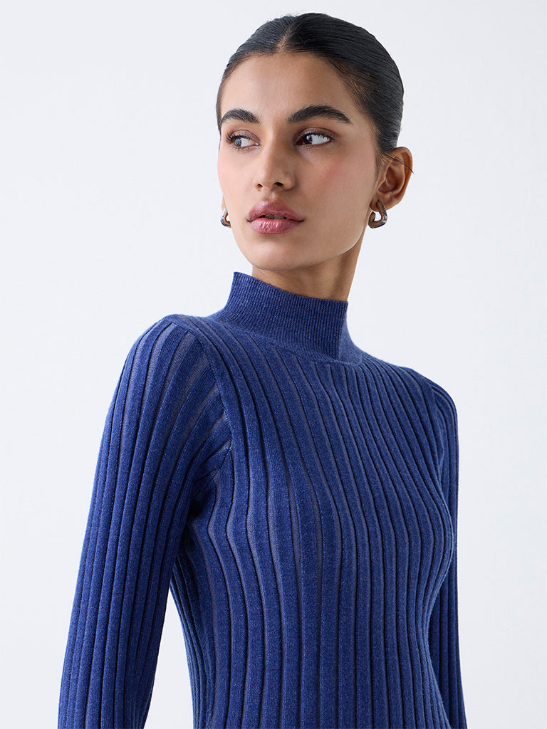 Nuon Blue Ribbed-Textured Top