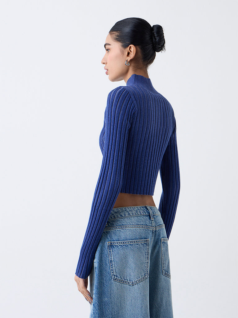 Nuon Blue Ribbed-Textured Top