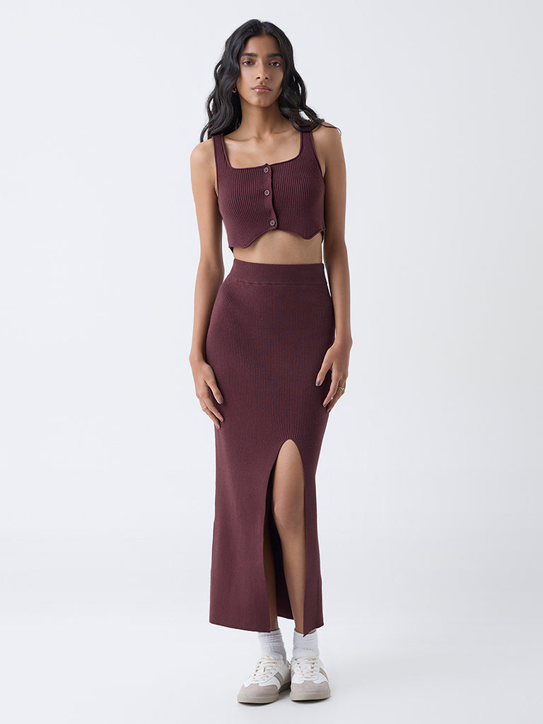 Nuon Dark Brown Ribbed Top